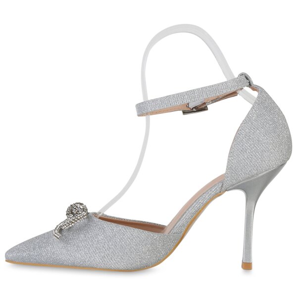 Stiefelparadies Damen Spitze Pumps in Silber