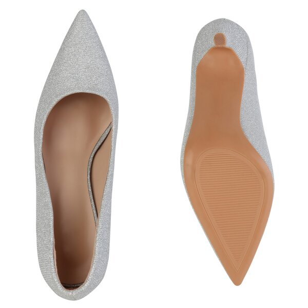 Stiefelparadies Damen Spitze Pumps In Silber