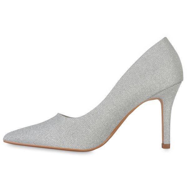 Stiefelparadies Damen Spitze Pumps in Silber