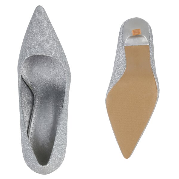Stiefelparadies Damen Spitze Pumps In Silber