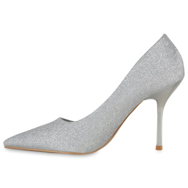 Stiefelparadies Damen Spitze Pumps in Silber