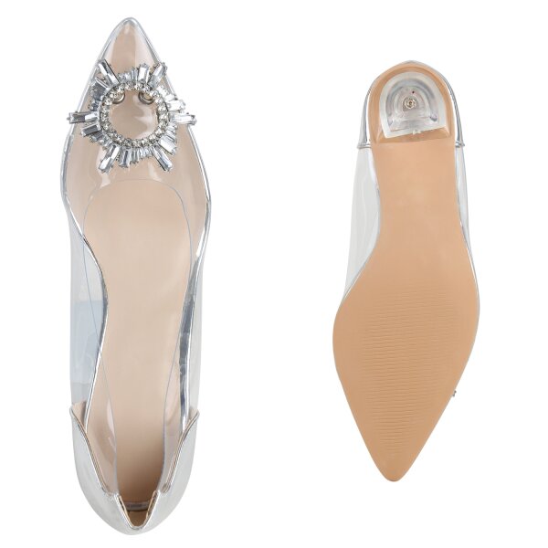 Stiefelparadies Damen Spitze Pumps In Silber