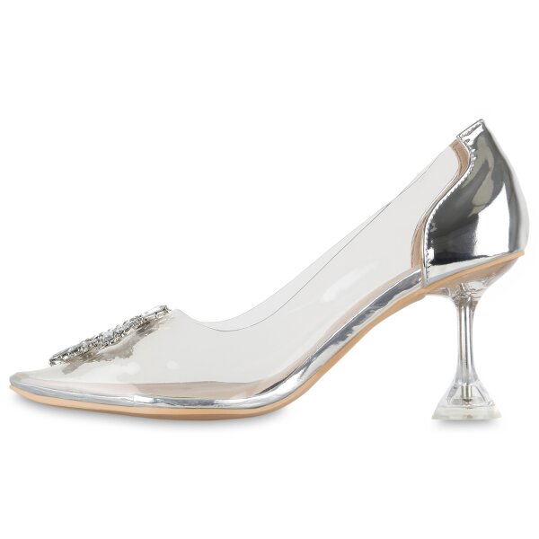 Stiefelparadies Damen Spitze Pumps in Silber