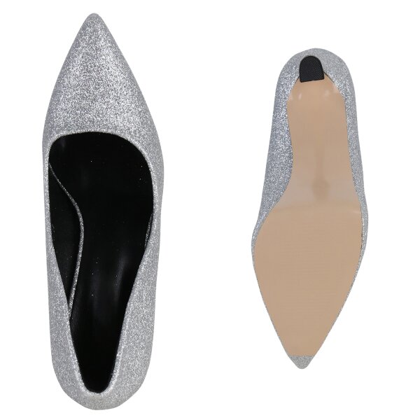 Stiefelparadies Damen Spitze Pumps In Silber