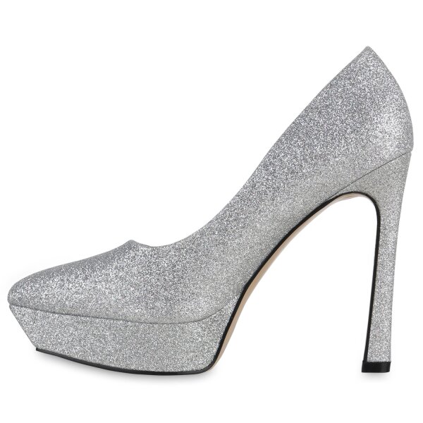 Stiefelparadies Damen Spitze Pumps in Silber