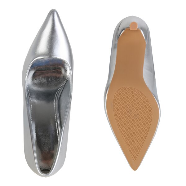 Stiefelparadies Damen Spitze Pumps In Silber