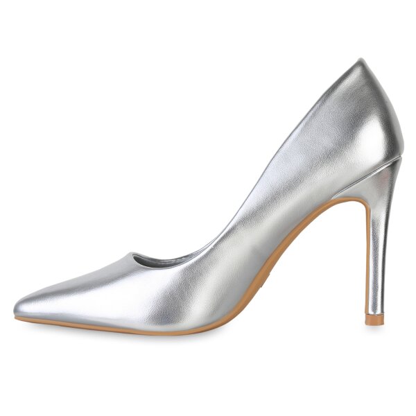 Stiefelparadies Damen Spitze Pumps in Silber