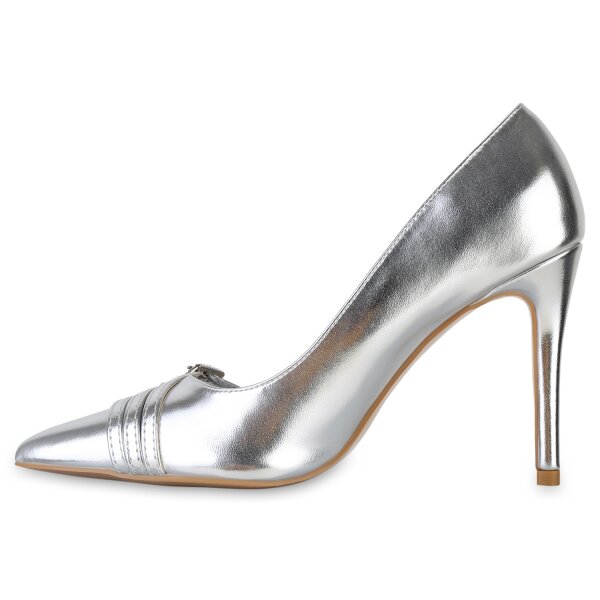 Stiefelparadies Damen Spitze Pumps in Silber