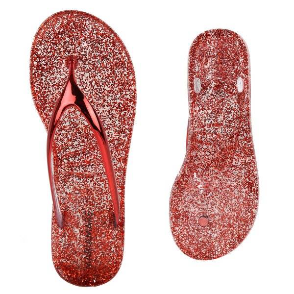 Stiefelparadies Damen Zehentrenner In Rot Metallic