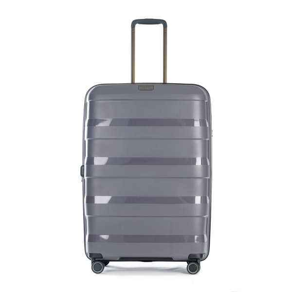 Stratic Straw + - Hartschalen Koffer L (75 Cm), 4 Doppelrollen, TSA Schloss, Reißverschlussvariante, Erweiterungsfalte Dark Grey