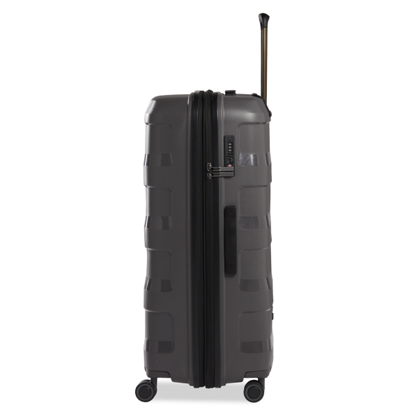 Stratic Straw + - Hartschalen Koffer L (75 Cm), 4 Doppelrollen, TSA Schloss, Reißverschlussvariante, Erweiterungsfalte Dark Grey