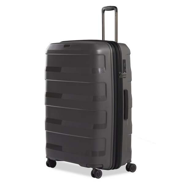 Stratic Straw + - Hartschalen Koffer L (75 Cm), 4 Doppelrollen, TSA Schloss, Reißverschlussvariante, Erweiterungsfalte Dark Grey