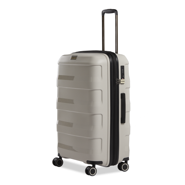 Stratic Straw + - Hartschalen Koffer M (65 Cm), 4 Doppelrollen, TSA Schloss, Reißverschlussvariante, Erweiterungsfalte Beige