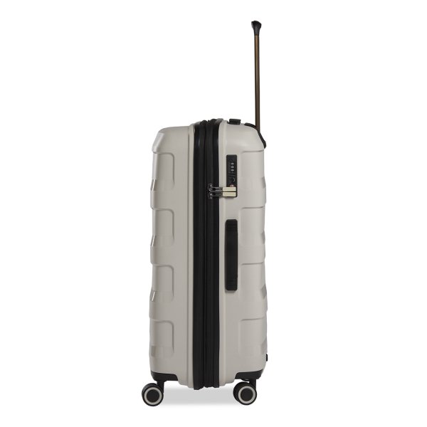 Stratic Straw + - Hartschalen Koffer M (65 Cm), 4 Doppelrollen, TSA Schloss, Reißverschlussvariante, Erweiterungsfalte Beige