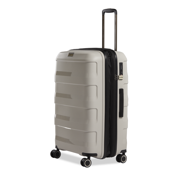 Stratic Straw + - Hartschalen Koffer M (65 Cm), 4 Doppelrollen, TSA Schloss, Reißverschlussvariante, Erweiterungsfalte Beige