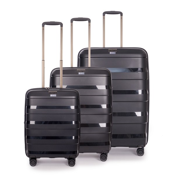 Stratic STRAW + - Koffer-Set 3-teilig Hartschalen-Koffer (S, M, L), 4 Rollen, TSA Schloss, Umweltfreundlich Black