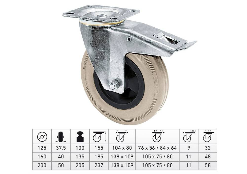 Strauss Transportgeräte-Lenkrolle mit Platte, Gummi