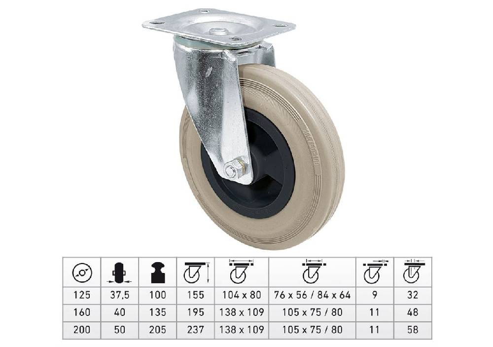 Strauss Transportgeräte-Lenkrolle mit Platte, Gummi