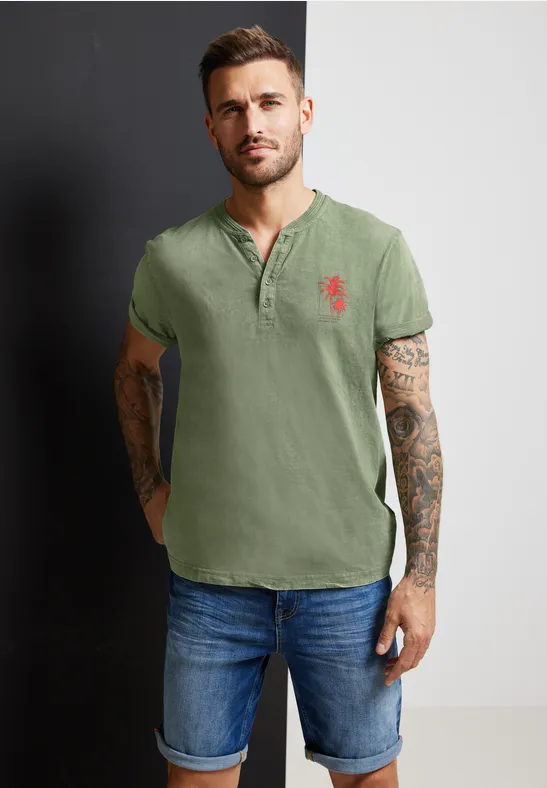 Street One Henleyshirt In Garment Dye
