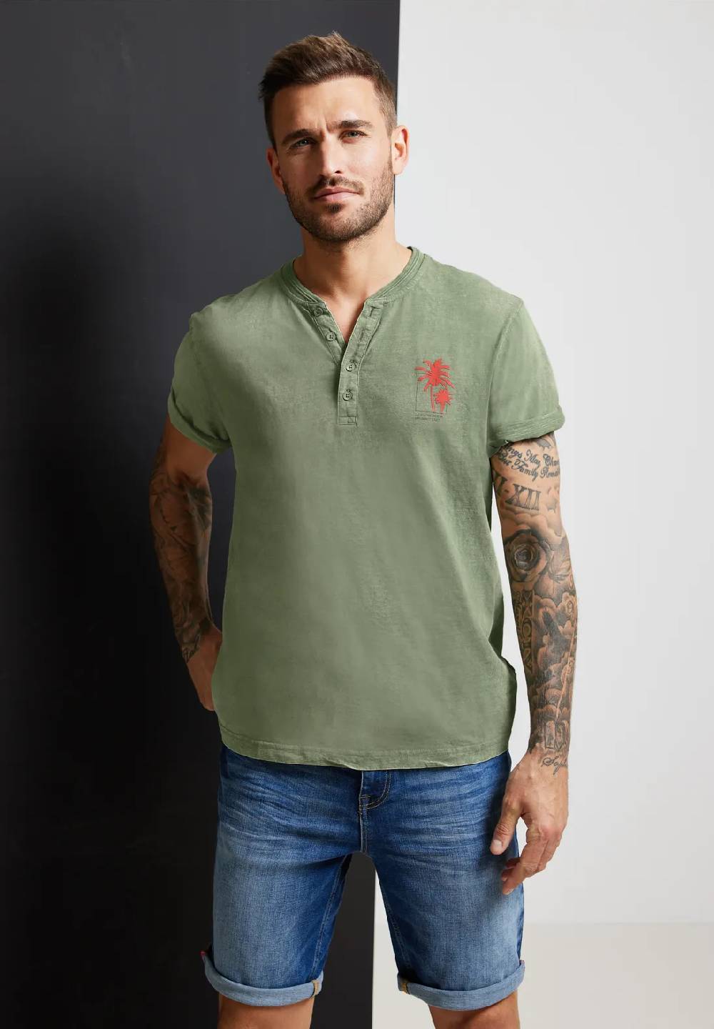 Street One Henleyshirt in Garment Dye