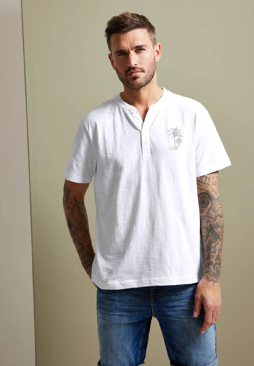 Street One Henleyshirt in Garment Dye