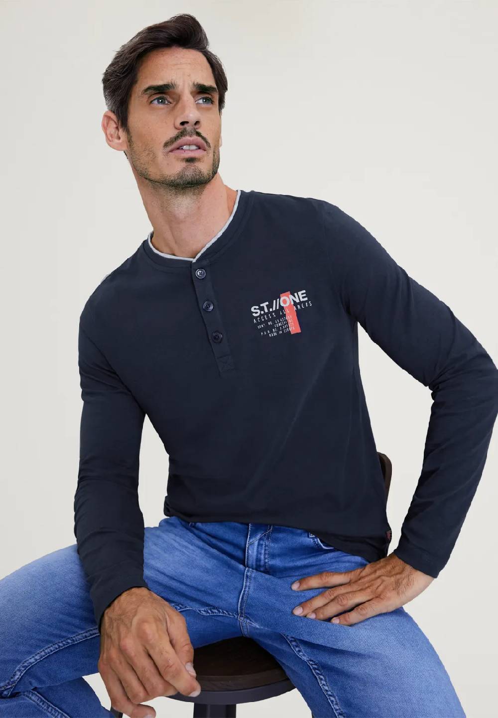 Street One Henleyshirt mit Brustprint