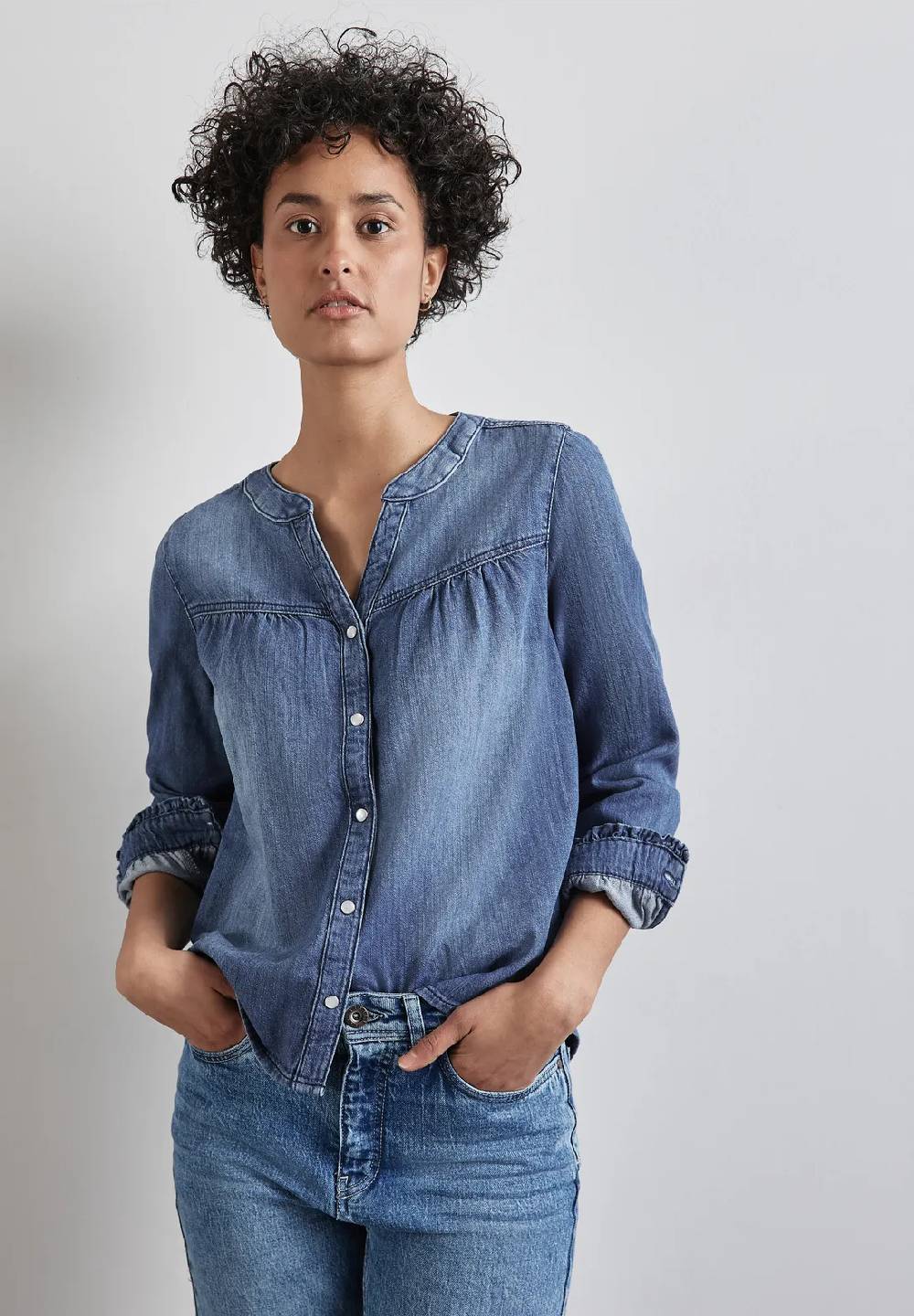 Street One Jeans-Bluse mit Rüschen