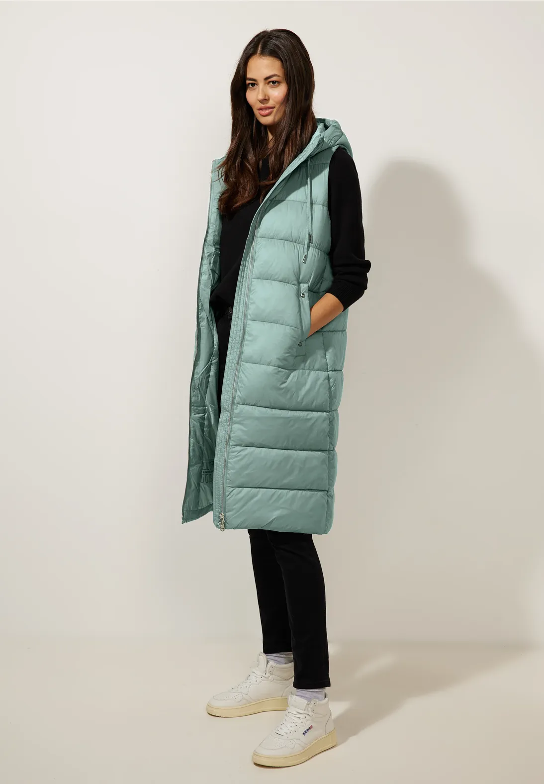 Street One Lange Steppweste mit Kapuze