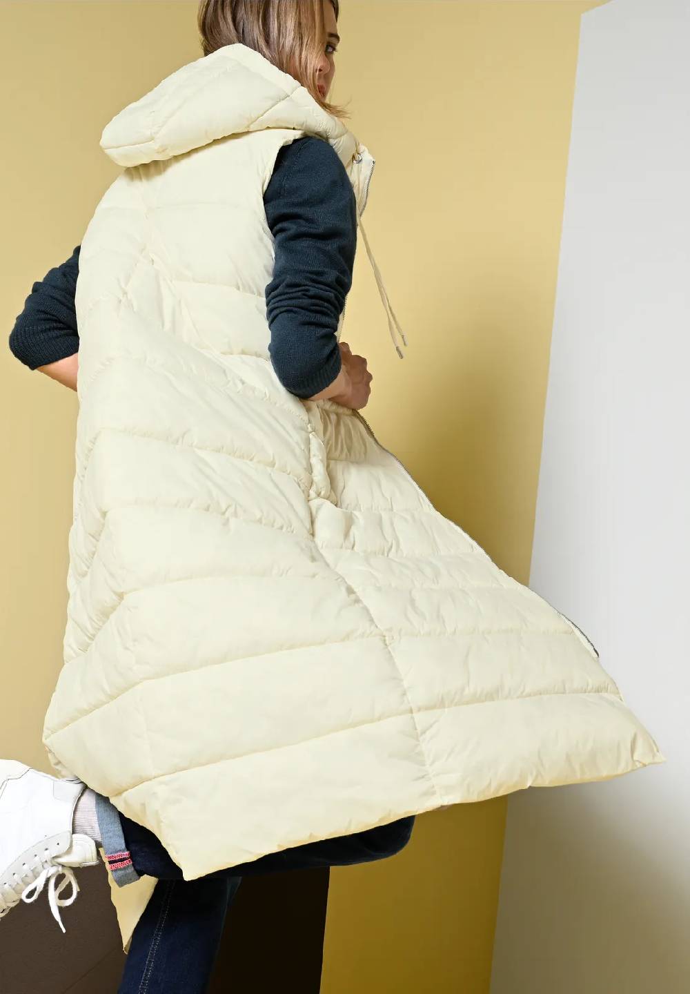 Street One Lange Steppweste mit Kapuze