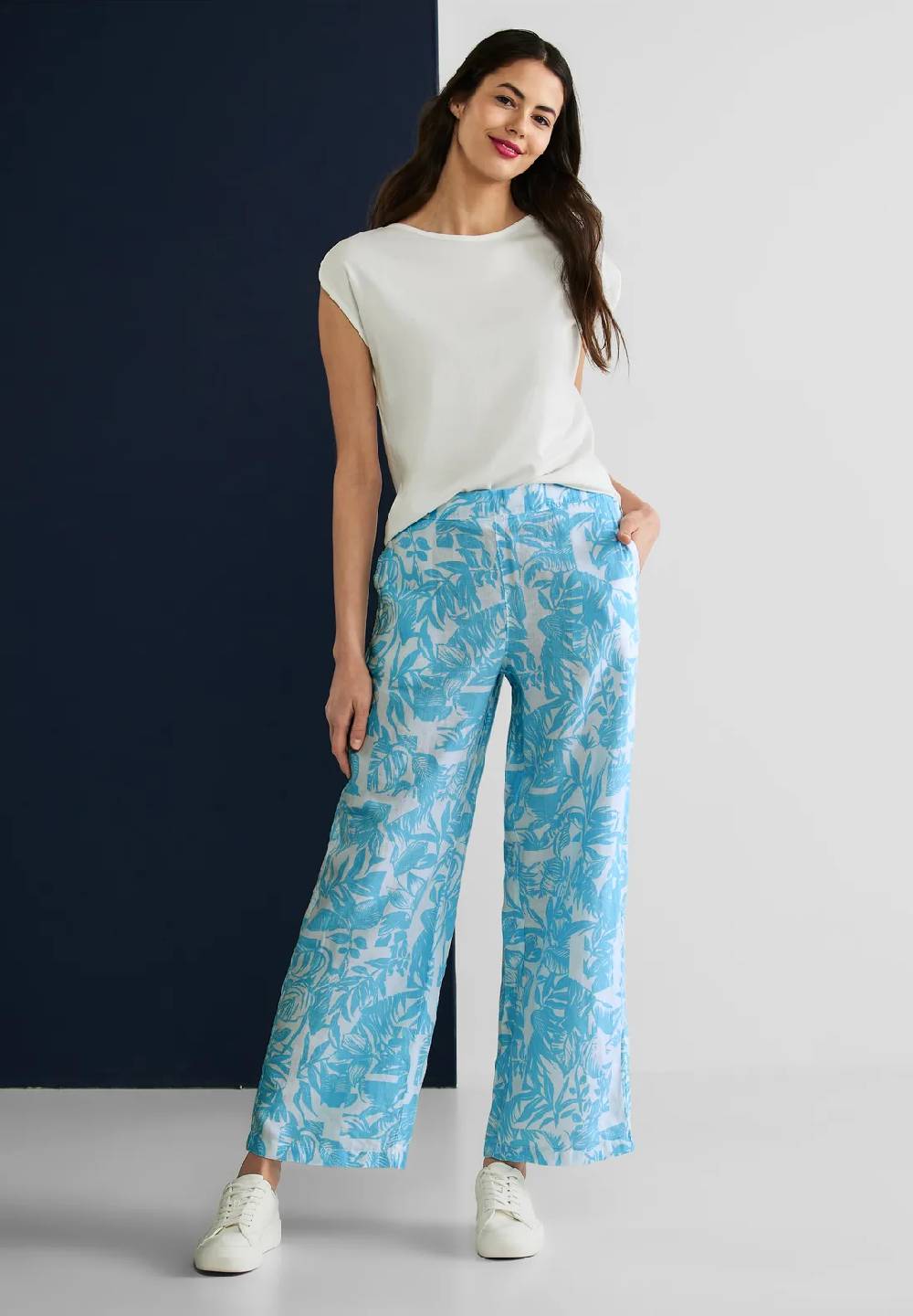Street One Loose Fit Print Leinenhose