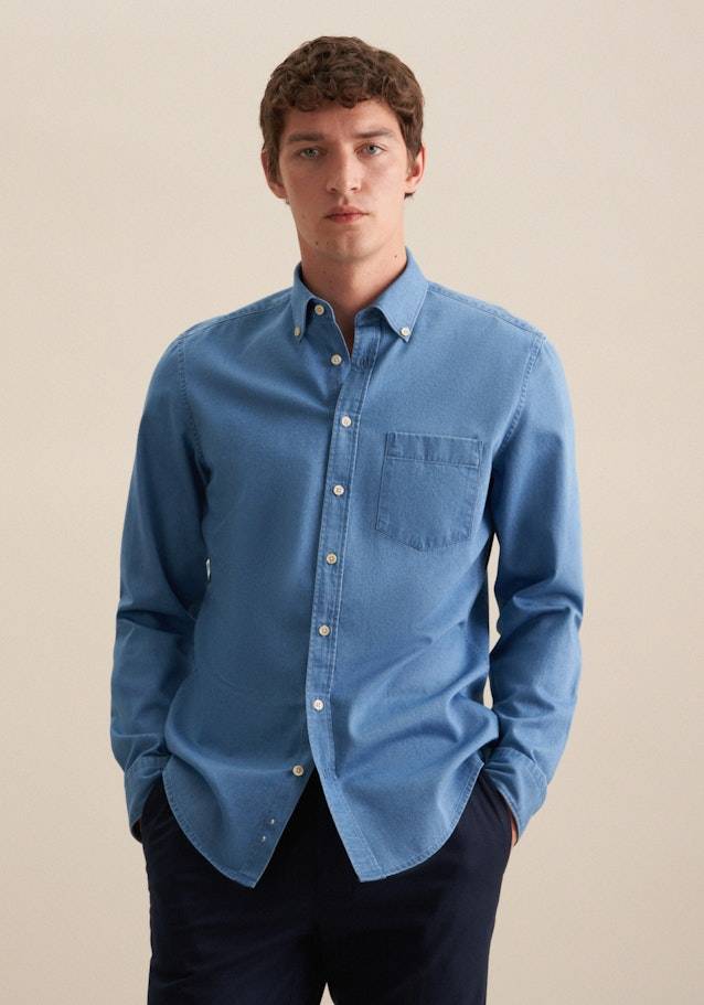 Studio Seidensticker Denim Casual Hemd in Slim mit Button-Down-Kragen