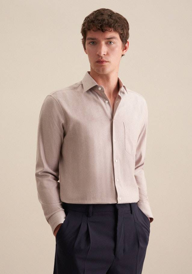 Studio Seidensticker Fischgrat Flanellhemd in Regular mit Kentkragen