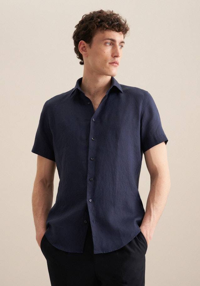 Studio Seidensticker Leinen Kurzarm Business Hemd in Shaped mit Kentkragen