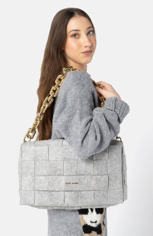 Stuff Maker Geflochtene Handtasche in Grau