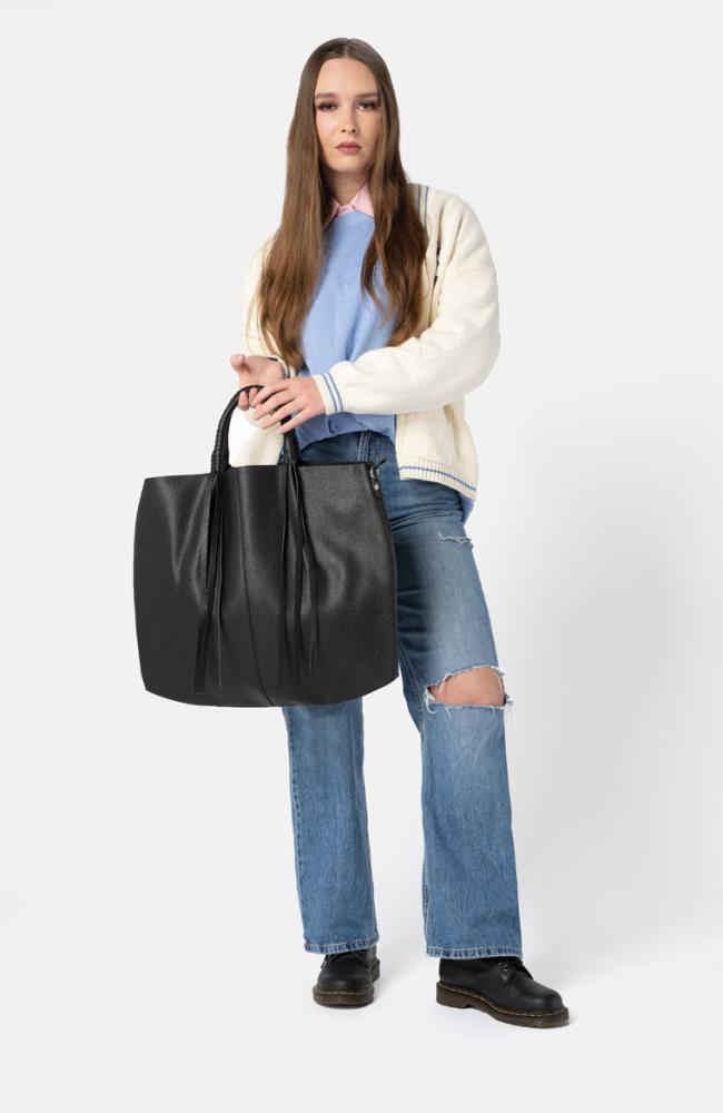 Stuff Maker Leder Shopper in Schwarz