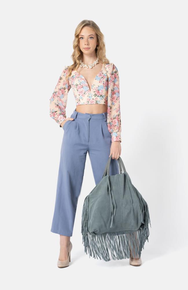 Stuff Maker Velour Leder Shopper in Blau