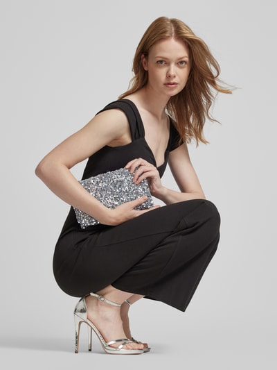 Peek & Cloppenburg AbroLederclutch mit Paillettenbesatz in silber