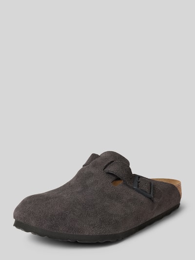 Peek & Cloppenburg BirkenstockLederslides mit Dornschließe Modell 'Boston' in mittelgrau