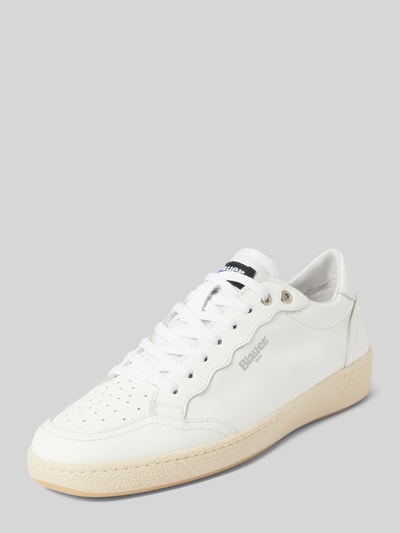 Peek & Cloppenburg Blauer USALedersneaker mit Label-Print Modell 'LEA' in weiss