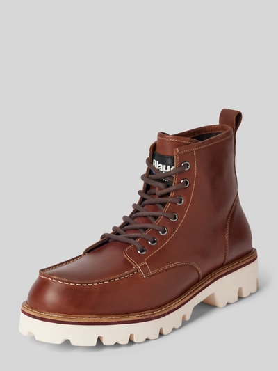 Peek & Cloppenburg Blauer USASchnürboots aus Leder mit Label-Detail Modell 'RUSK03' in cognac