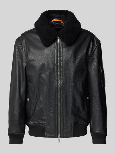 Peek & Cloppenburg BOSS OrangeStraight Fit Lederjacke Mit Abnehmbarem Lammfellkragen Modell 'JOBARK' In Black