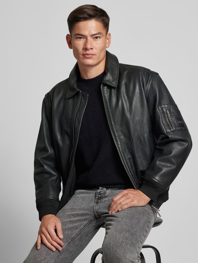 Peek & Cloppenburg BOSS OrangeStraight Fit Lederjacke Mit Abnehmbarem Lammfellkragen Modell 'JOBARK' In Black