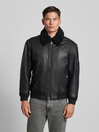 Peek & Cloppenburg BOSS OrangeStraight Fit Lederjacke Mit Abnehmbarem Lammfellkragen Modell 'JOBARK' In Black