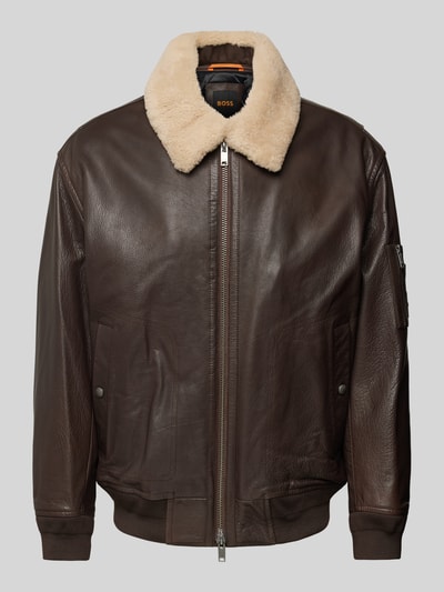 Peek & Cloppenburg BOSS OrangeStraight Fit Lederjacke Mit Abnehmbarem Lammfellkragen Modell 'JOBARK' In Dunkelbraun
