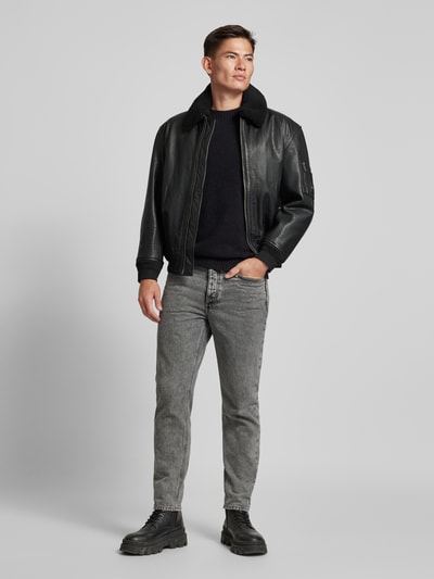 Peek & Cloppenburg BOSS OrangeStraight Fit Lederjacke mit abnehmbarem Lammfellkragen Modell 'JOBARK' in black