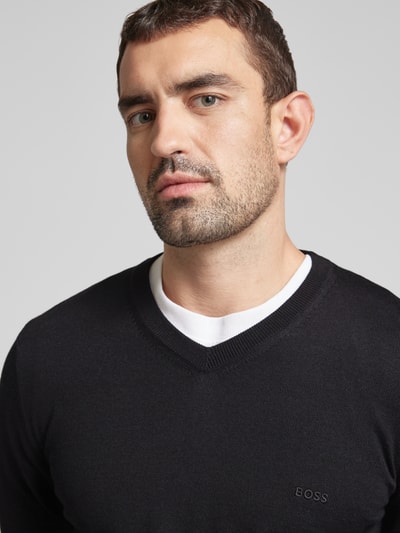 Peek & Cloppenburg BOSSStrickpullover Aus Schurwolle Modell 'Baram' In Black