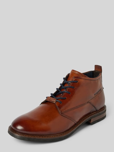 Peek & Cloppenburg bugattiDerby-Schuhe aus Leder mit Label-Print Modell 'Lobo' in cognac