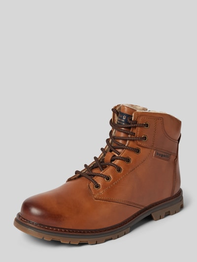 Peek & Cloppenburg bugattiSchnürboots aus Leder mit Label-Patch Modell 'Medro' in cognac