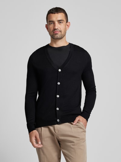 Peek & Cloppenburg Christian Berg MenSlim Fit Cardigan Aus Woll-Mix Mit V-Ausschnitt In Black