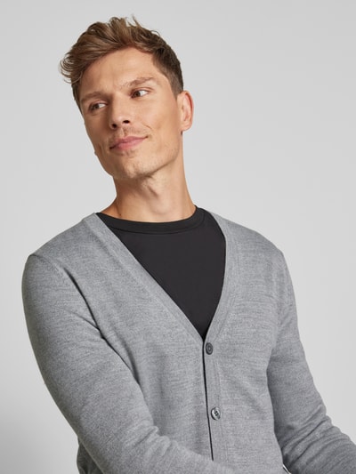 Peek & Cloppenburg Christian Berg MenSlim Fit Cardigan Aus Woll-Mix Mit V-Ausschnitt In Hellgrau Melange